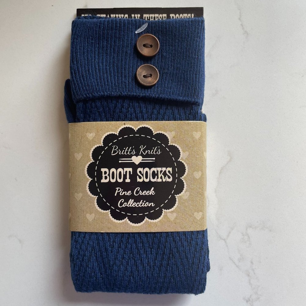 Britts Knits Pine Creek Boot Socks with Buttons Navy Blue One Size Fits Most NEW